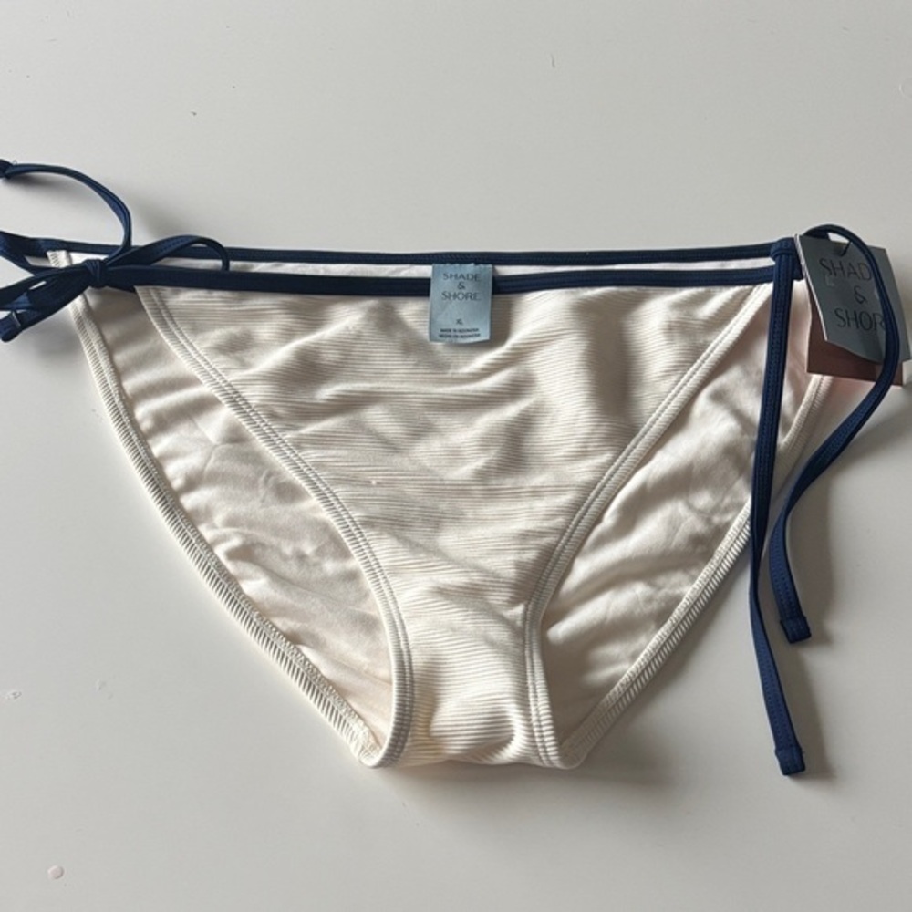 Shade & Shore Cream Bikini Bottom with Navy Side Ties
